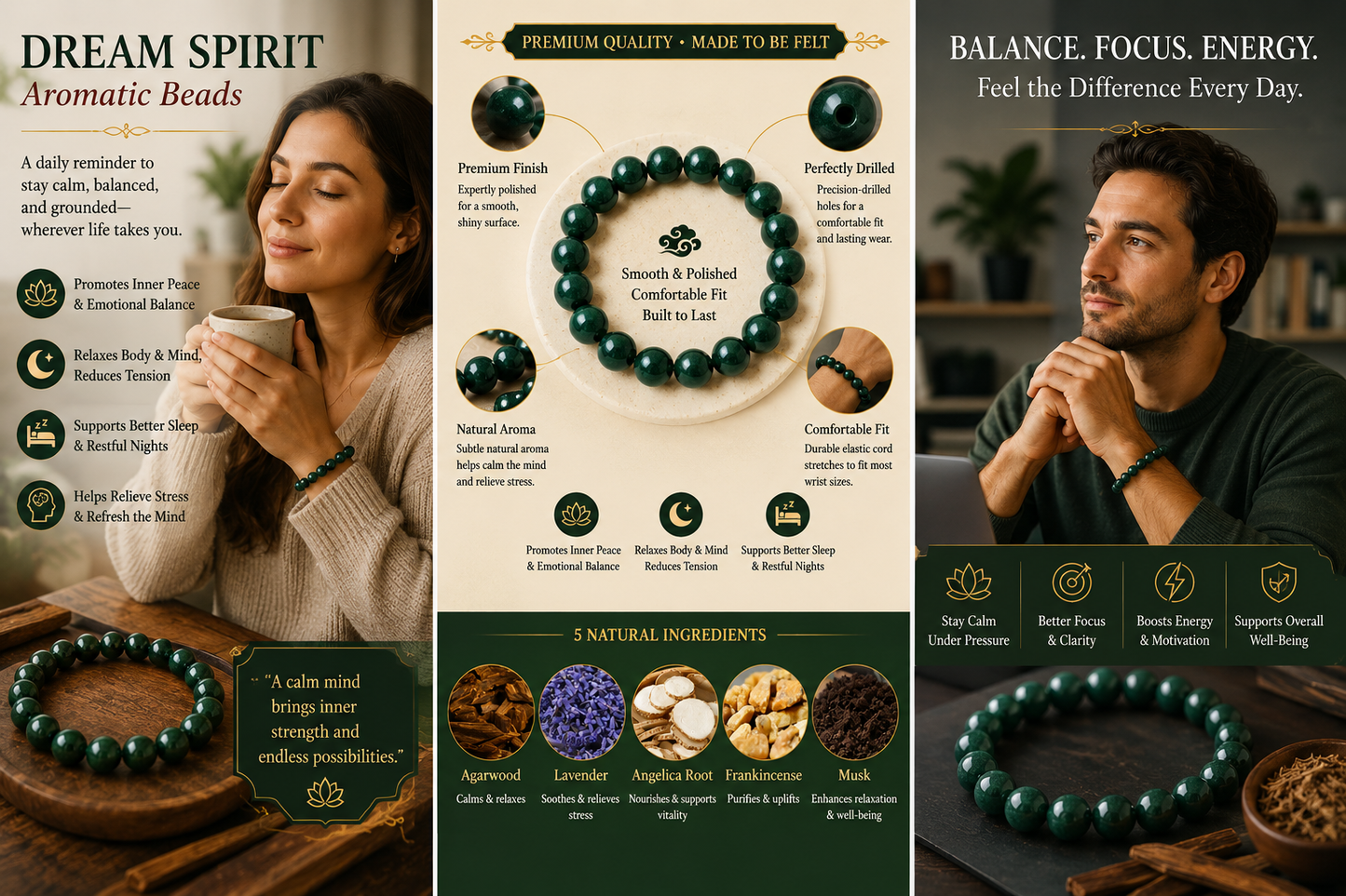 Dream Spirit He Xiang Zhu Bracelet | Handmade Chinese Herbal Aroma Beads for Sleep & Calm
