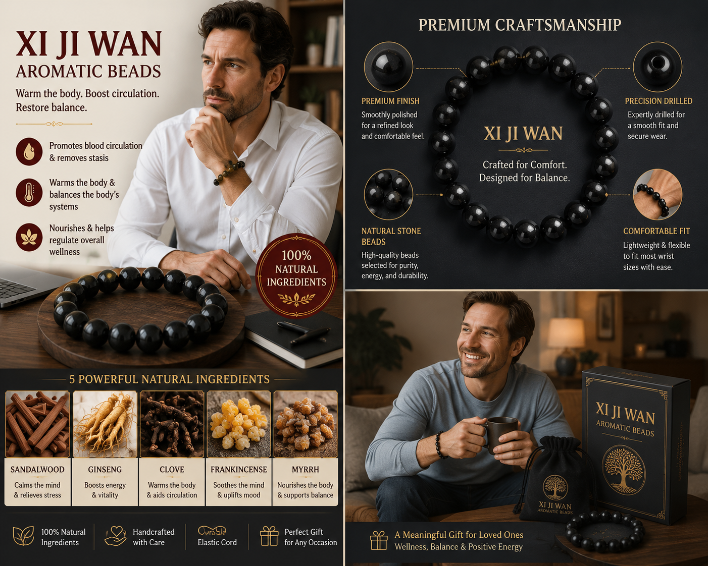 Xi Ji Wan He Xiang Zhu Bracelet | Handmade Chinese Herbal Aroma Beads for Warm Balance & Circulation Rituals