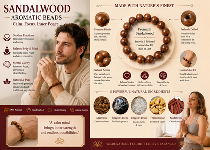 Sandalwood He Xiang Zhu Bracelet | Handmade Chinese Herbal Aroma Beads for Calm Focus