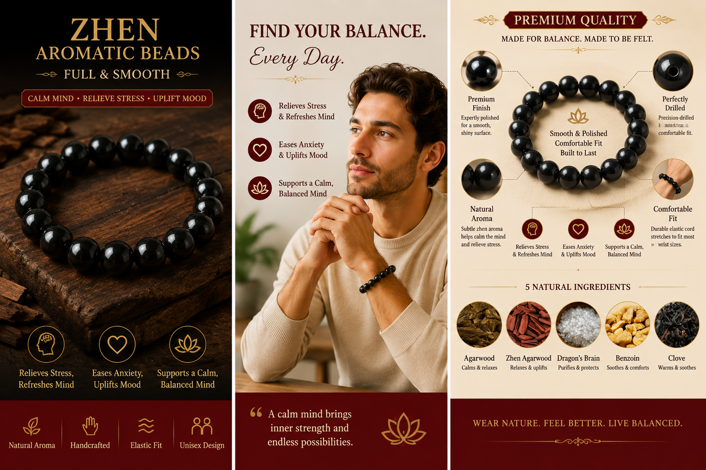 Zhen He Xiang Zhu Bracelet | Handmade Chinese Herbal Aroma Beads for Sleep & Calm
