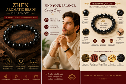 Zhen He Xiang Zhu Bracelet | Handmade Chinese Herbal Aroma Beads for Sleep & Calm