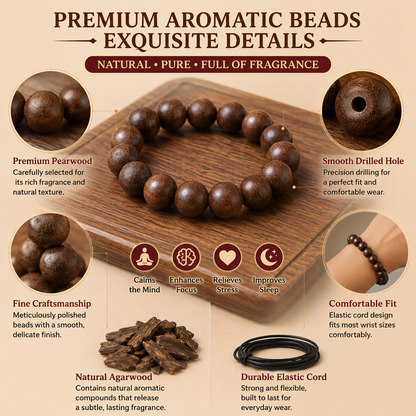 Pearwood He Xiang Zhu Bracelet | Handmade Chinese Herbal Aroma Beads for Sleep & Calm