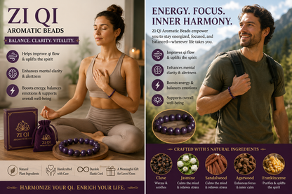 Zi Qi He Xiang Zhu Bracelet | Handmade Chinese Herbal Aroma Beads for Mental Clarity & Emotional Balance