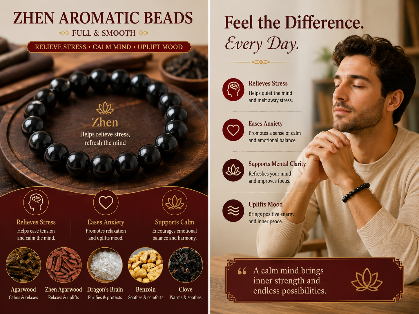 Zhen He Xiang Zhu Bracelet | Handmade Chinese Herbal Aroma Beads for Sleep & Calm