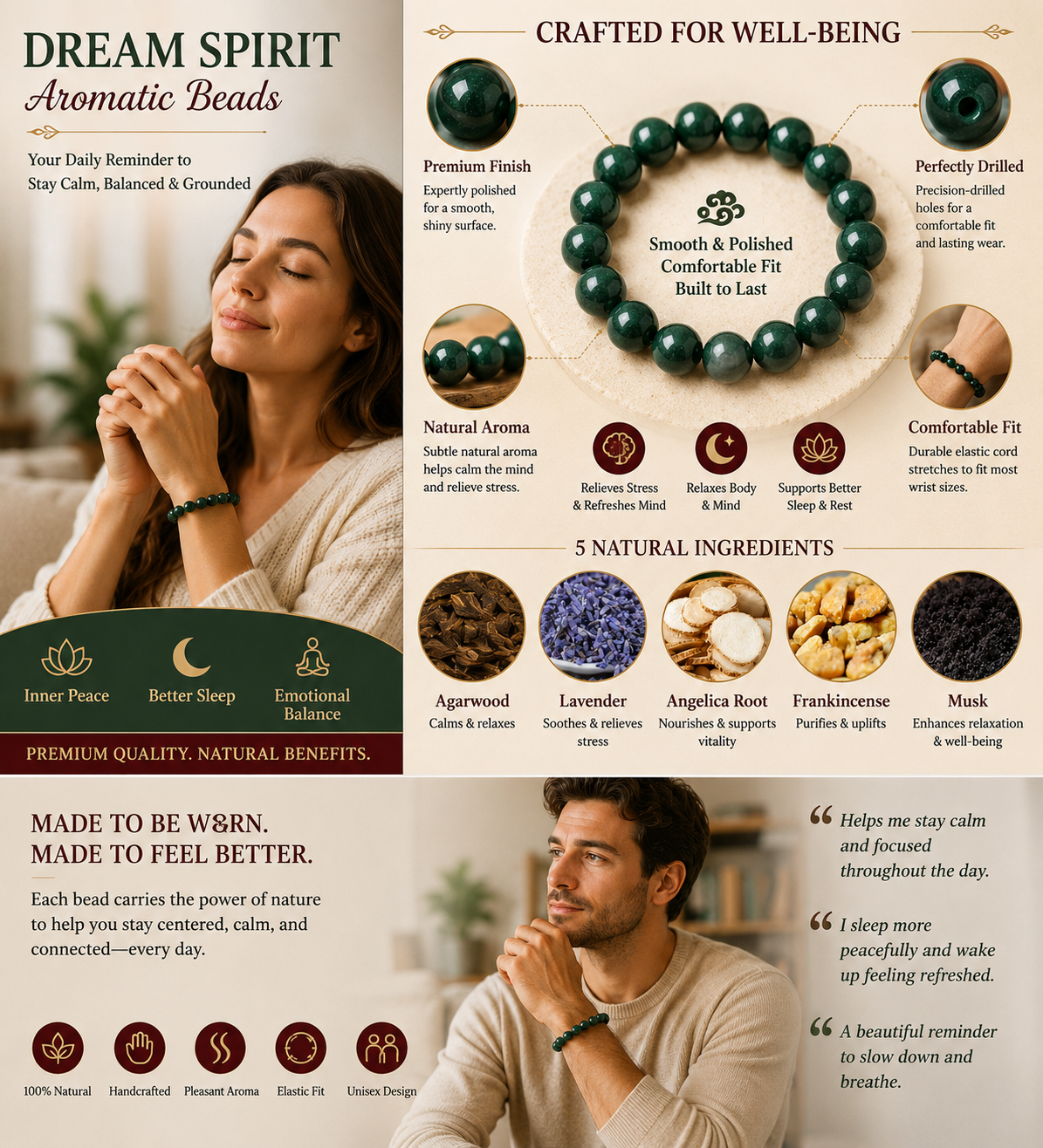 Dream Spirit He Xiang Zhu Bracelet | Handmade Chinese Herbal Aroma Beads for Sleep & Calm