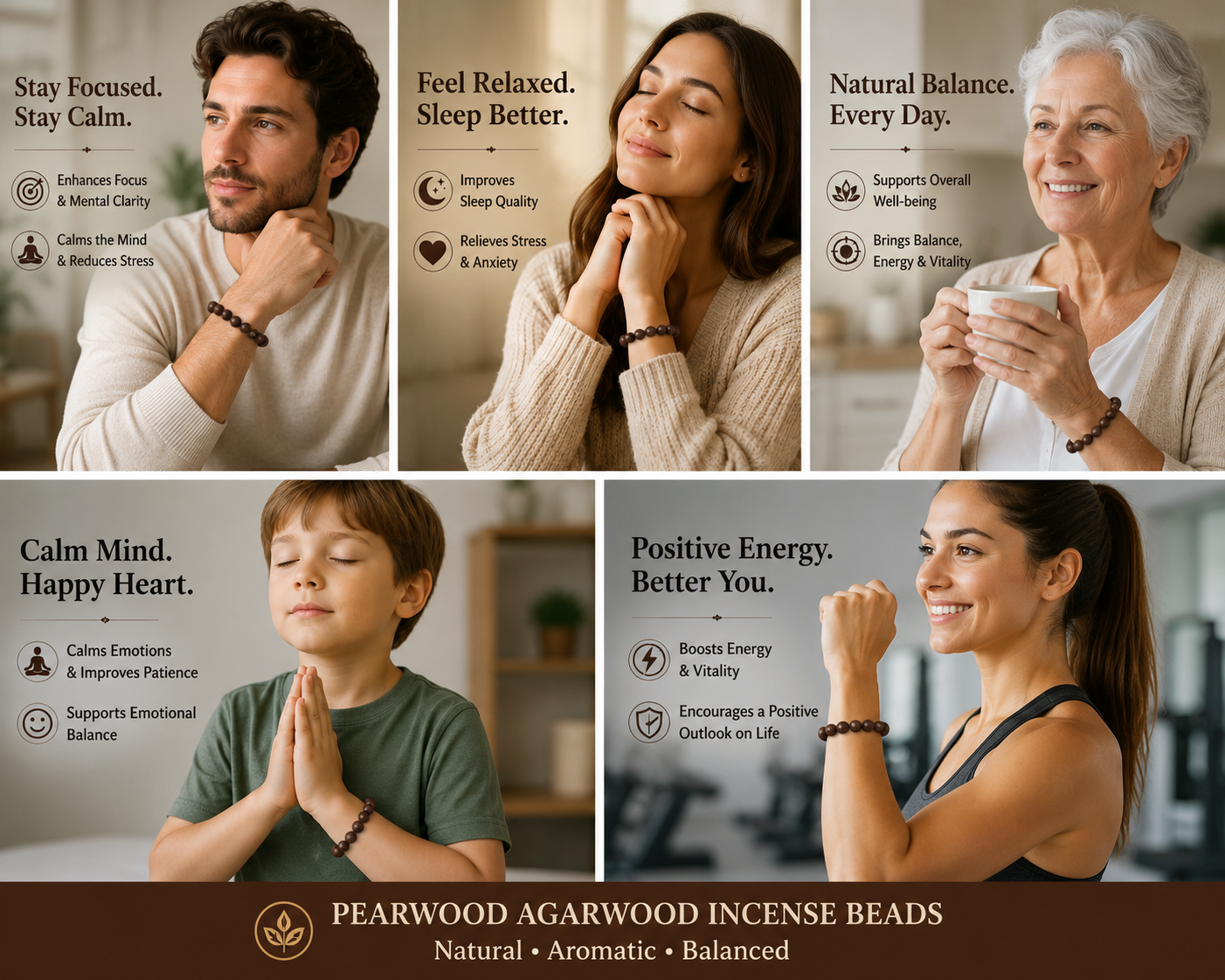Pearwood He Xiang Zhu Bracelet | Handmade Chinese Herbal Aroma Beads for Sleep & Calm