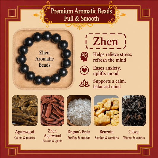 Zhen He Xiang Zhu Bracelet | Handmade Chinese Herbal Aroma Beads for Sleep & Calm