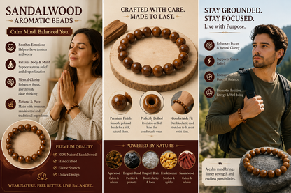 Sandalwood He Xiang Zhu Bracelet | Handmade Chinese Herbal Aroma Beads for Calm Focus