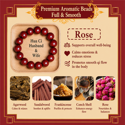 Rose He Xiang Zhu Bracelet | Handmade Chinese Herbal Aroma Beads for Mood Balance