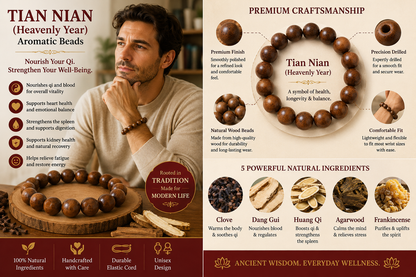 Tian Nian He Xiang Zhu Bracelet | Handmade Chinese Herbal Aroma Beads for Vitality & Recovery