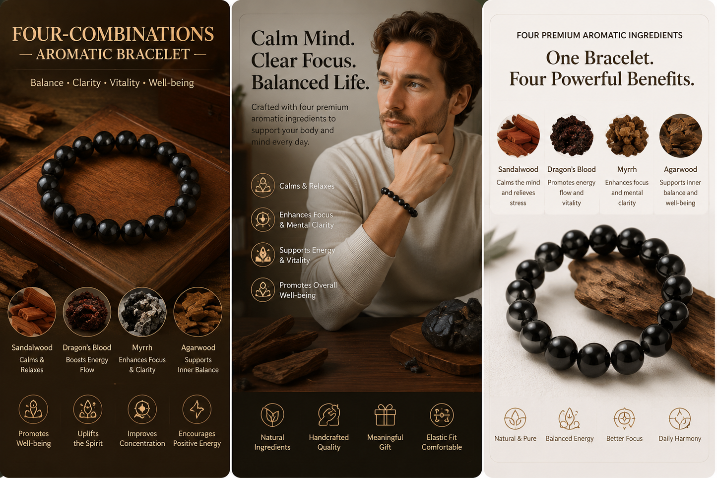 4-in-1 He Xiang Zhu Bracelet | Handmade Chinese Herbal Aroma Beads for Focus & Seasonal Clarity