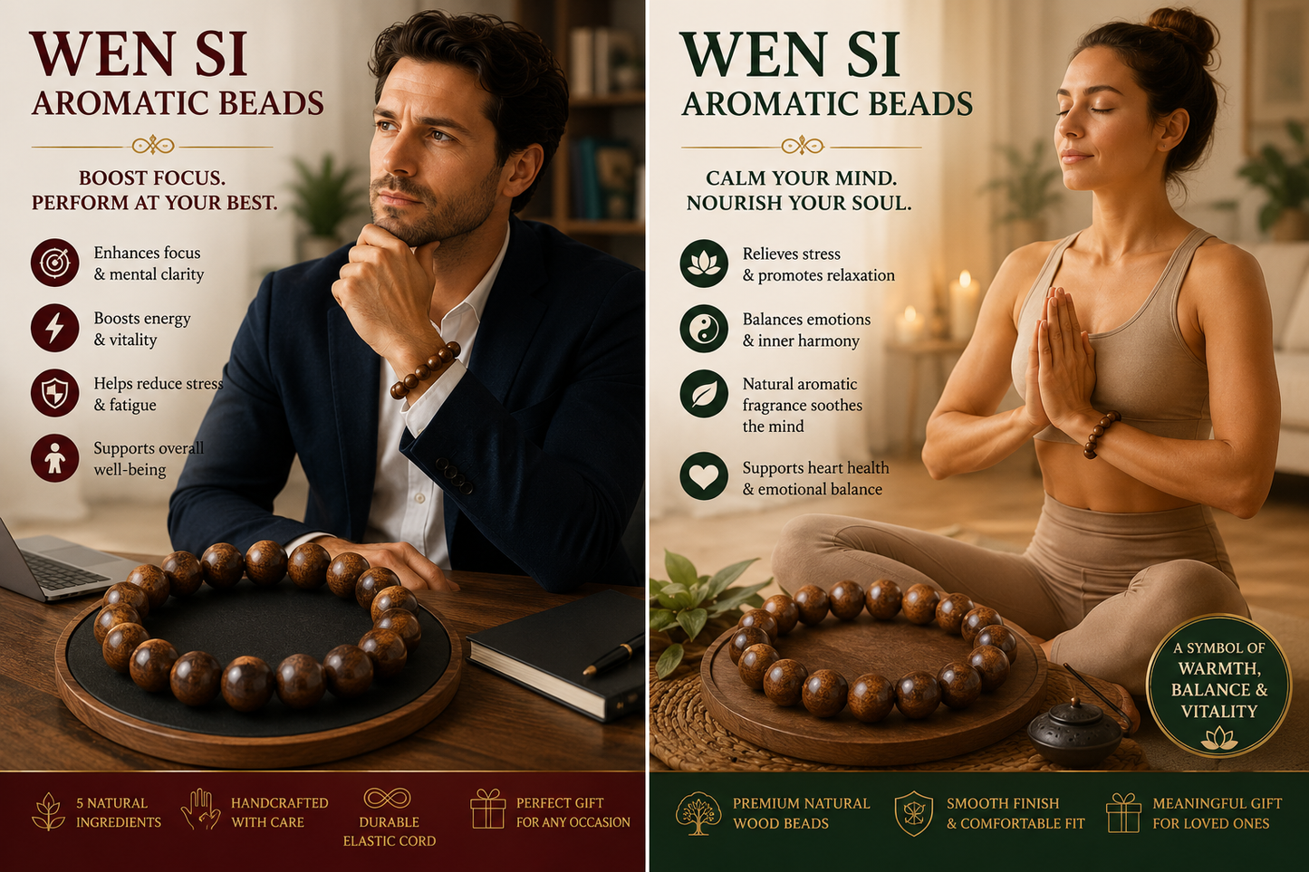 Wen Si He Xiang Zhu Bracelet | Handmade Chinese Herbal Aroma Beads for Digestive Comfort & Mental Clarity