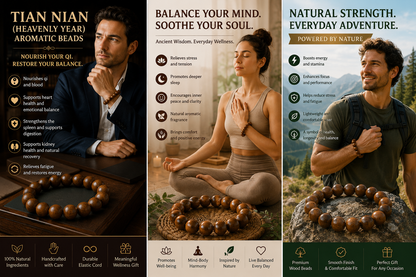Tian Nian He Xiang Zhu Bracelet | Handmade Chinese Herbal Aroma Beads for Vitality & Recovery