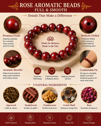 Rose He Xiang Zhu Bracelet | Handmade Chinese Herbal Aroma Beads for Mood Balance