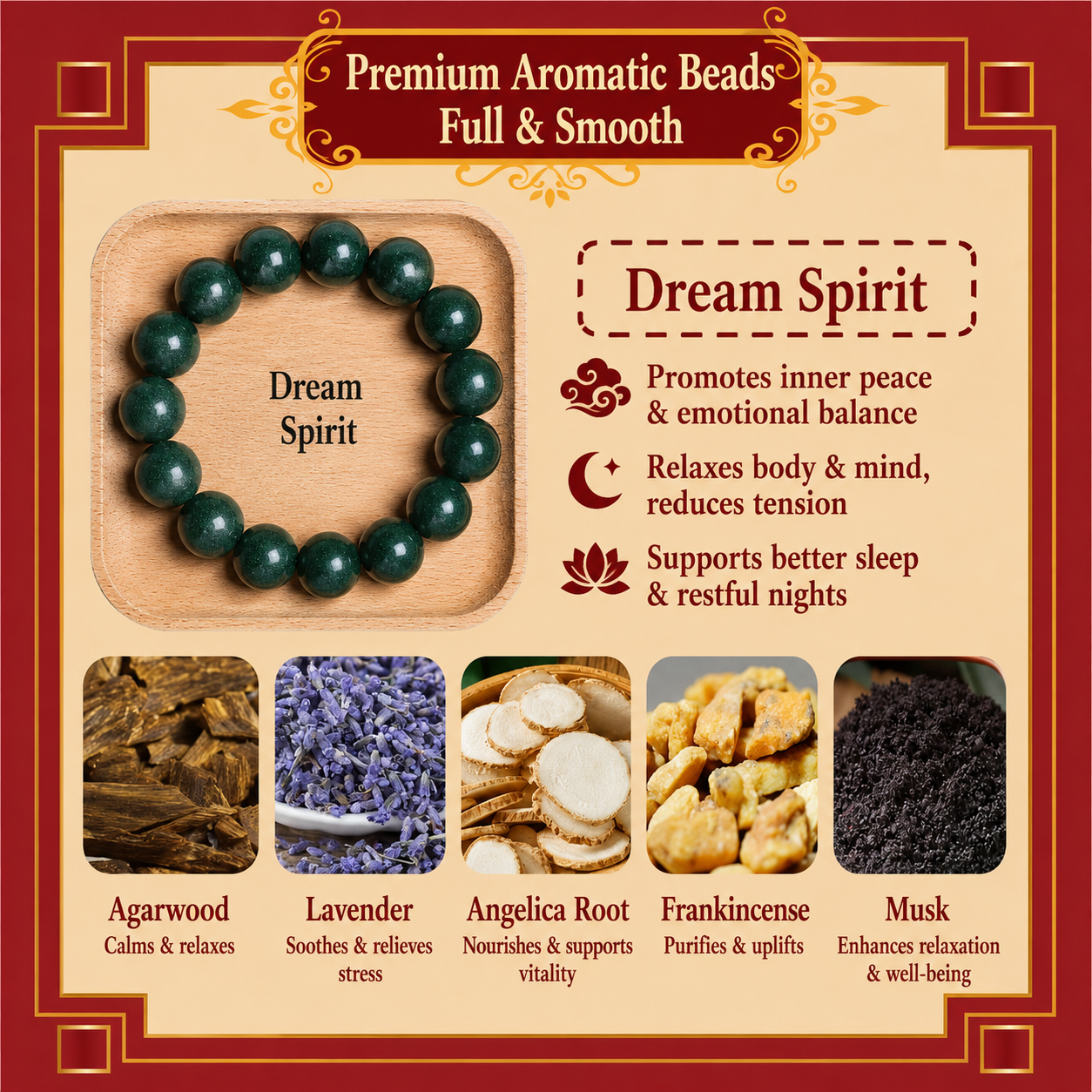 Dream Spirit He Xiang Zhu Bracelet | Handmade Chinese Herbal Aroma Beads for Sleep & Calm