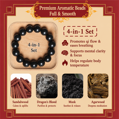 Premium aromatic He Xiang Zhu 4-in-1 handmade Chinese herbal aroma bead bracelet with sandalwood dragon blood musk and agarwood